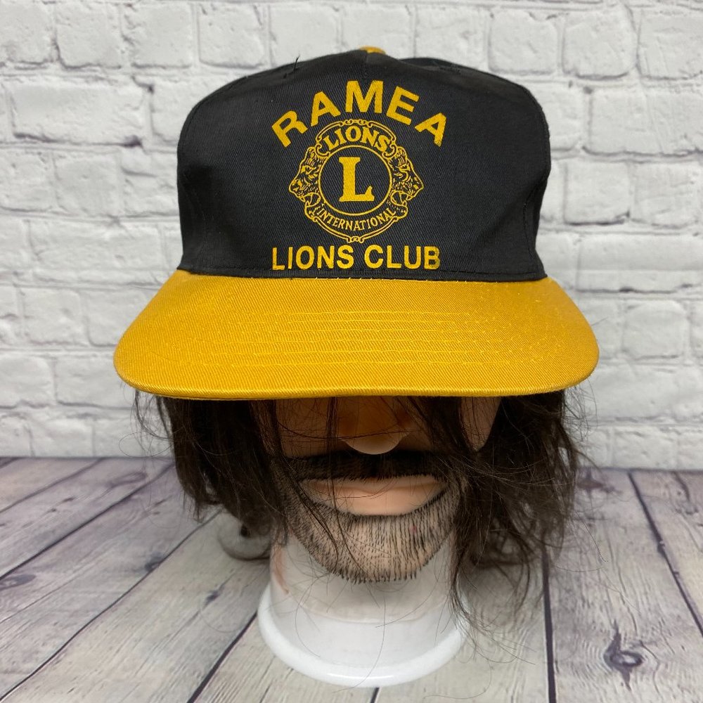 Vintage Hat Cap Snapback Black Yellow RAMEA Lions International Club Cotton 90s